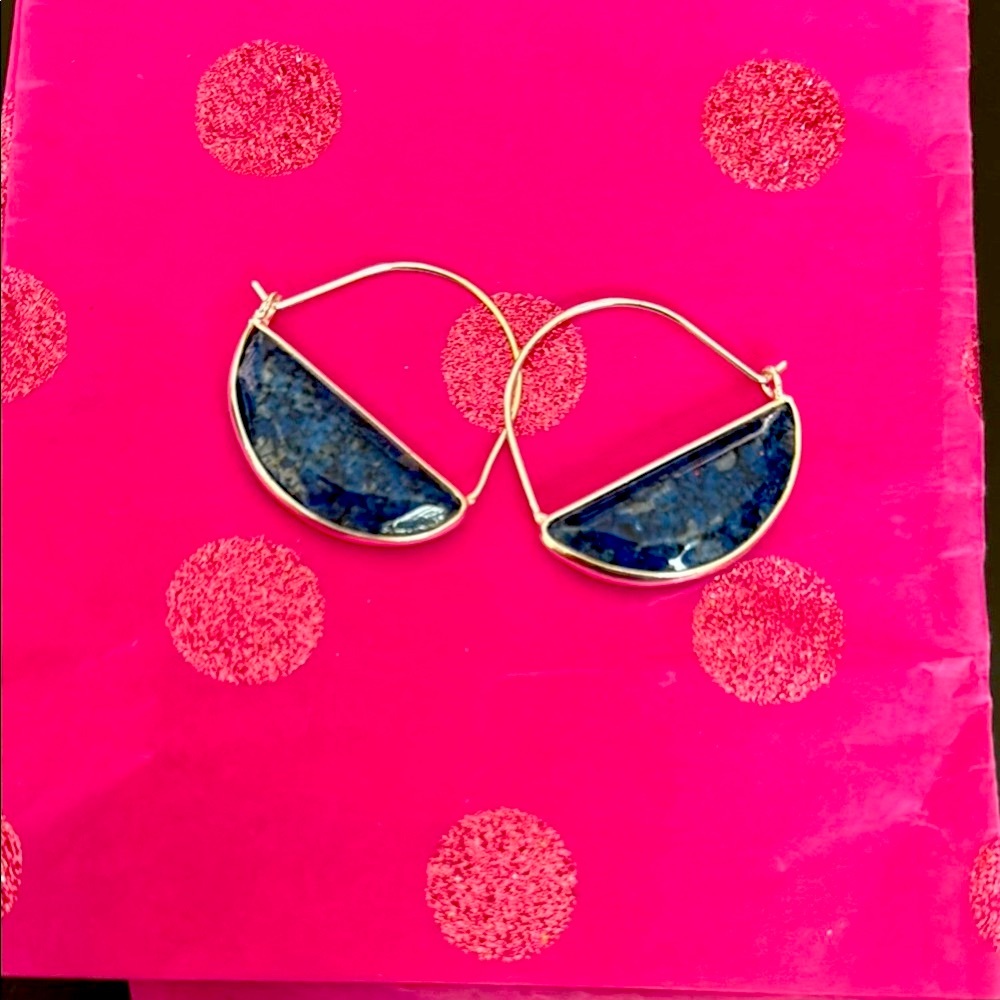 Silver and blue stone( I think lapis) hoop earrings